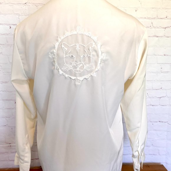 Tiger Embroidered Mens Off White Shirt - Platini - Size Medium - Lightweight - Picture 10 of 13